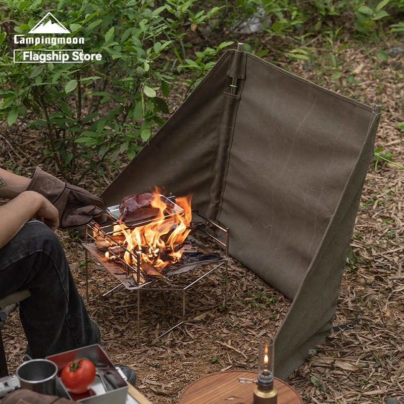 B-660 Sturdy Construction Camping Curtain Windshield Stainless Steel Frame Washed Cotton Fabric Camping Bonfire Windproof Shield