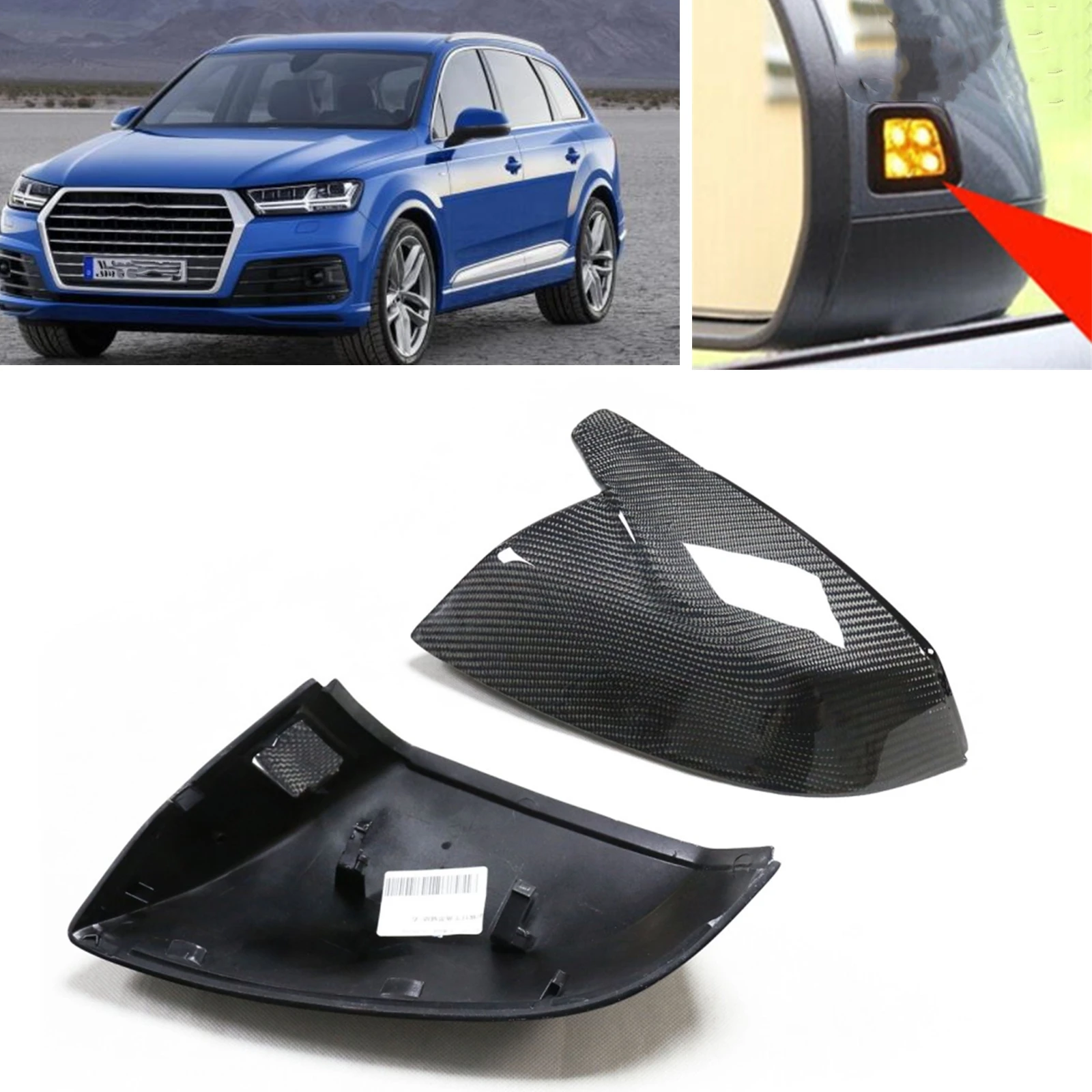 

Mirror Cover For Audi Q5 Q7 2017-2022 Carbon Fiber Exterior Rear View Cap Rearview Reverse Case Shell With Lane Assist Clip On