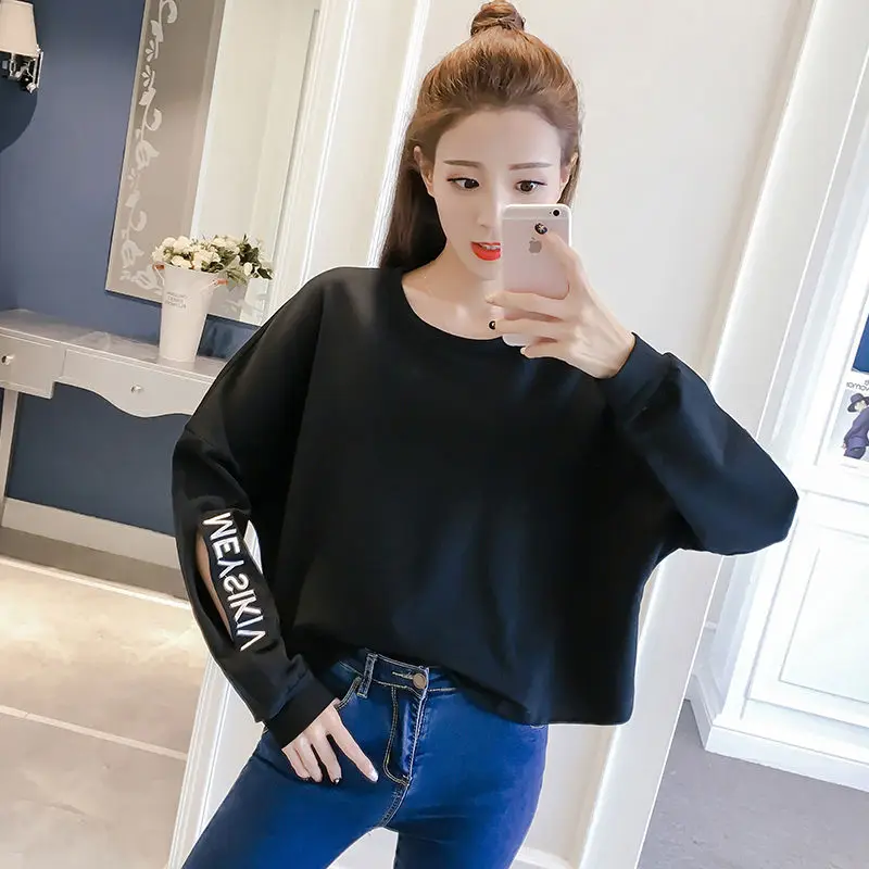 

Fashion O-Neck Embroidery Hollow Out Letter T-Shirt Female Clothing 2023 Spring Autumn New Casual Pullovers Korean Tee Shirt