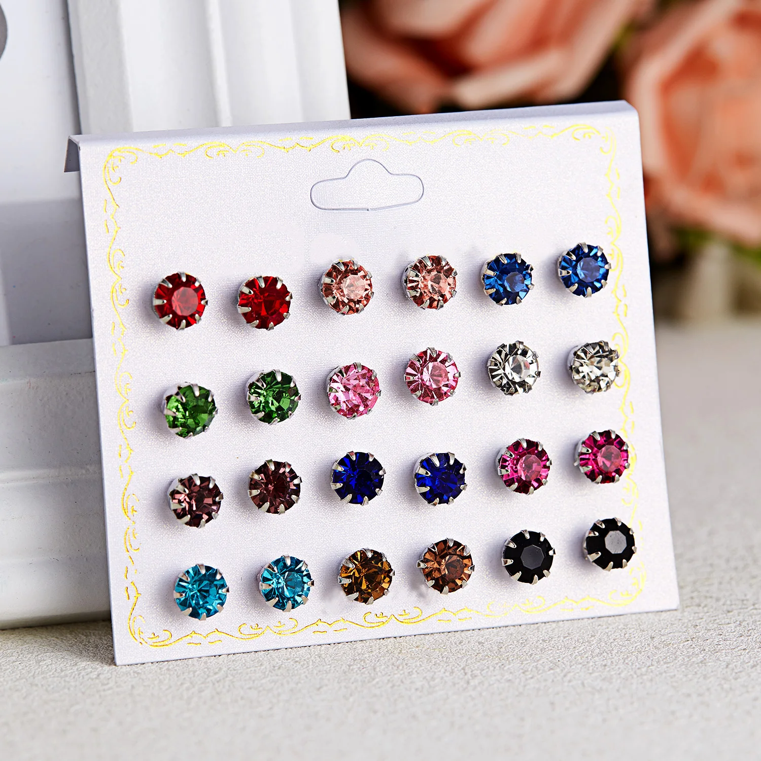 12 Pair Multicolor Rhinestone Mini Stud Earring For Women Mix Style On Ear Piercing Ball Simulated Pearl Earrings Party Jewelry