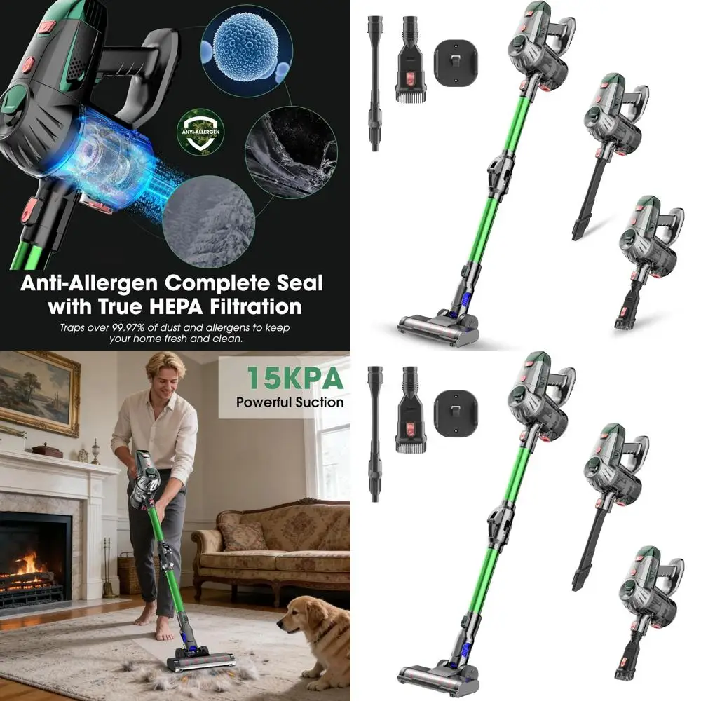 15KPA 70-Minute Runtime, Strong Suction, Rechargeable, Lightweight, 180° Bendable Vacuum Cleaner for Home, Pet Hair, Carpets, an