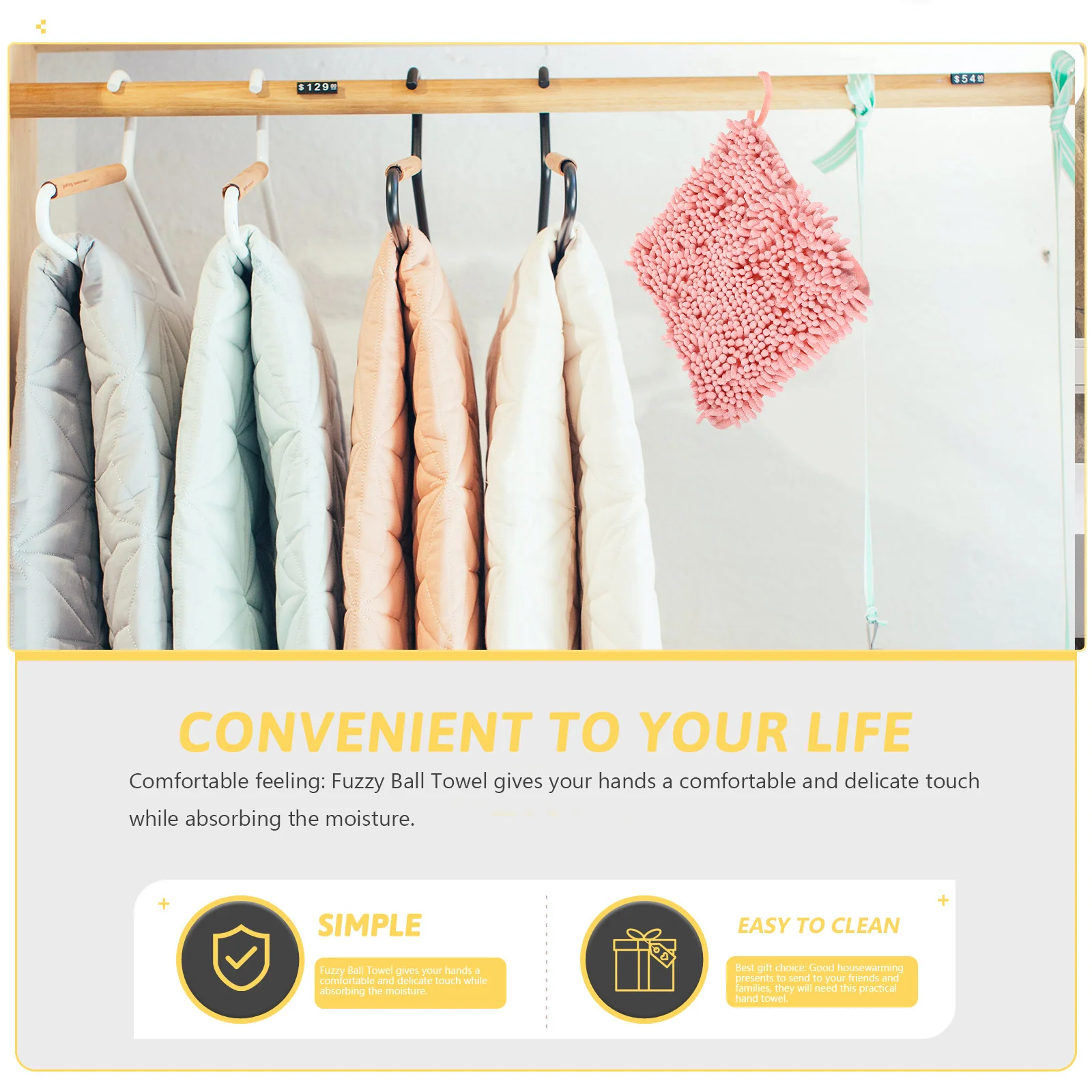 

Chenille Hand Towel with Hanging Loop Absorbent Quick Dry Bathroom Kitchen Home Decorative Wall Mounted Towel for Adults Kids