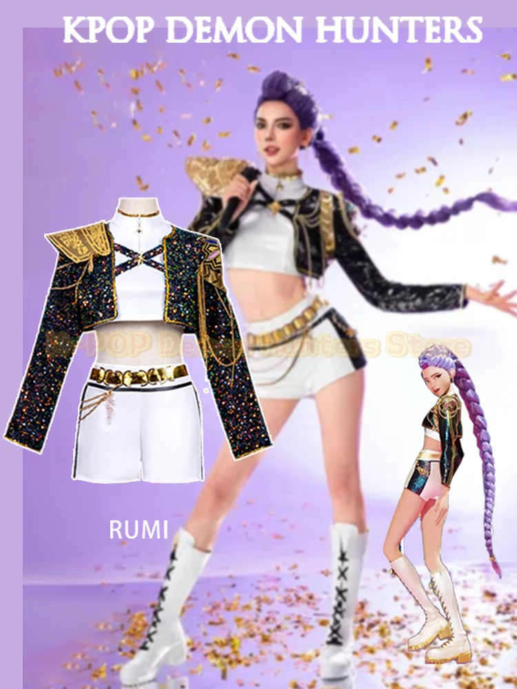 

New K-Pop Demon Hunters Rumi Zoey Mira Stage Performance Outfit Cosplay Costume with Wig Role Playi Suit for Halloween Party