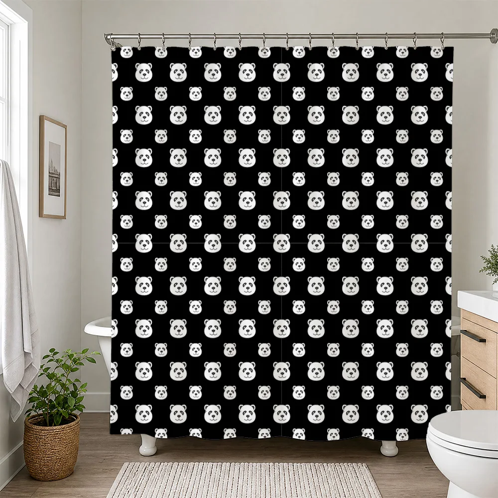 Cute Panda Shower Curtain Waterproof Black Bathroom Decor Funny Cartoon Print Fabric Curtain Liner for Kids Bathroom Home Access