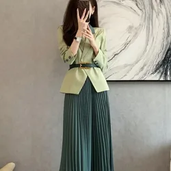 Pleated Skirt 2 Pieces Sets for Women Office Woman Outfit Midi Suits Jacket Y2k Streetwear Summer Clothes 2024 Stylish Korea