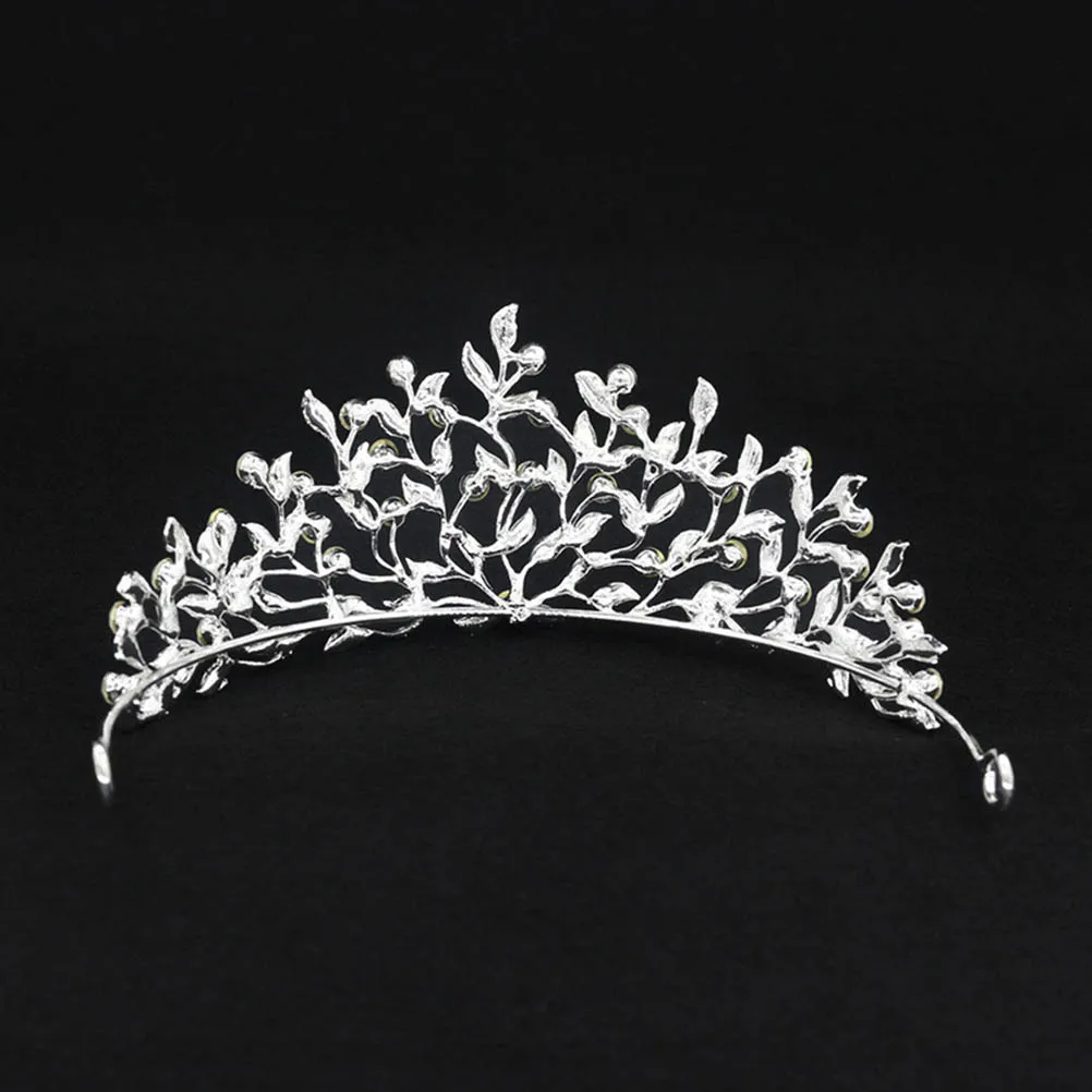 

1pc Leaves Rhinestone Crown Sturdy Alloy Comfortable Women Headband Daily Party Wedding Leaves Hair Clasp Accessory For Lady