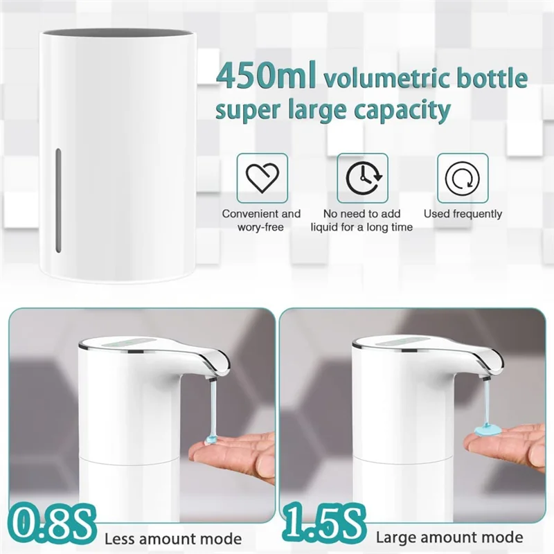 เครื่องจ่ายสบู่อัตโนมัติ - Touchless USB ชาร์จไฟฟ้าเครื่องจ่ายสบู่เหลวกันน้ําปรับปริมาณได้ 450Ml