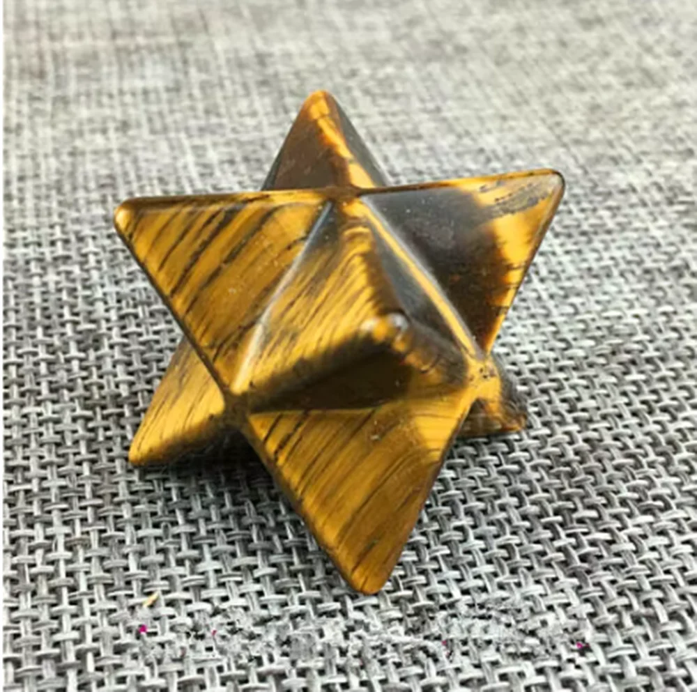 Natural Tiger's Eye Merkaba Star Quartz Crystal Point, Chakra Skull Reiki, 1.5