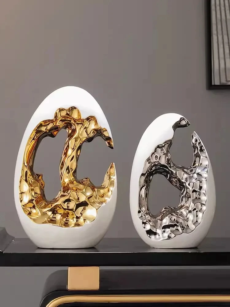 Simple and modern luxury gold and silver egg decorations, decorations, living room foyer, wine, TV cabinet, office high-end gift