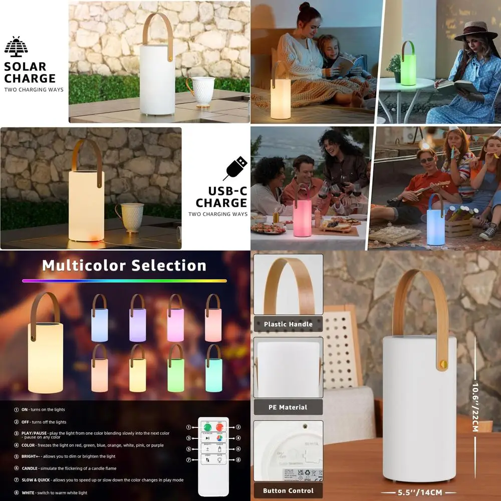 

2-Pack r Table Lamp Outdoor Water-Resistant LED Portable r Lantern Warm RGB Rechargeable CordlLights or Patio Deck Camping