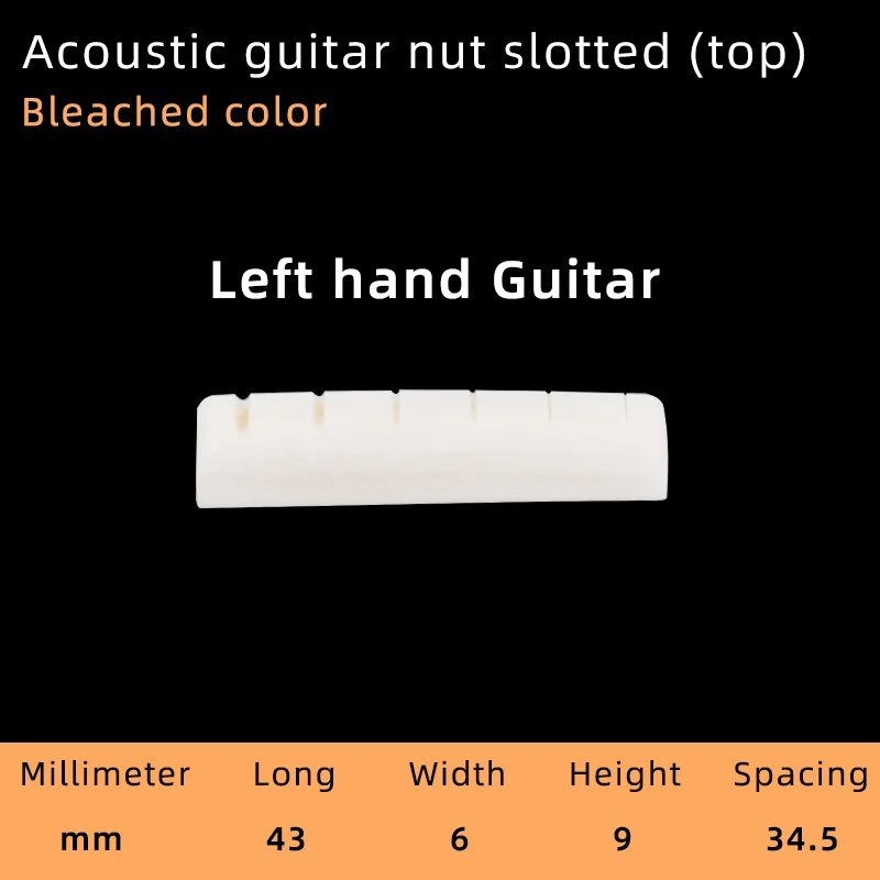 VORTEX. Left hand guitar-Guitar pillow bridge, ox bone material - slotted nuts.  white. Left hand Acoustic guitar 43X6X9/72X3X9.