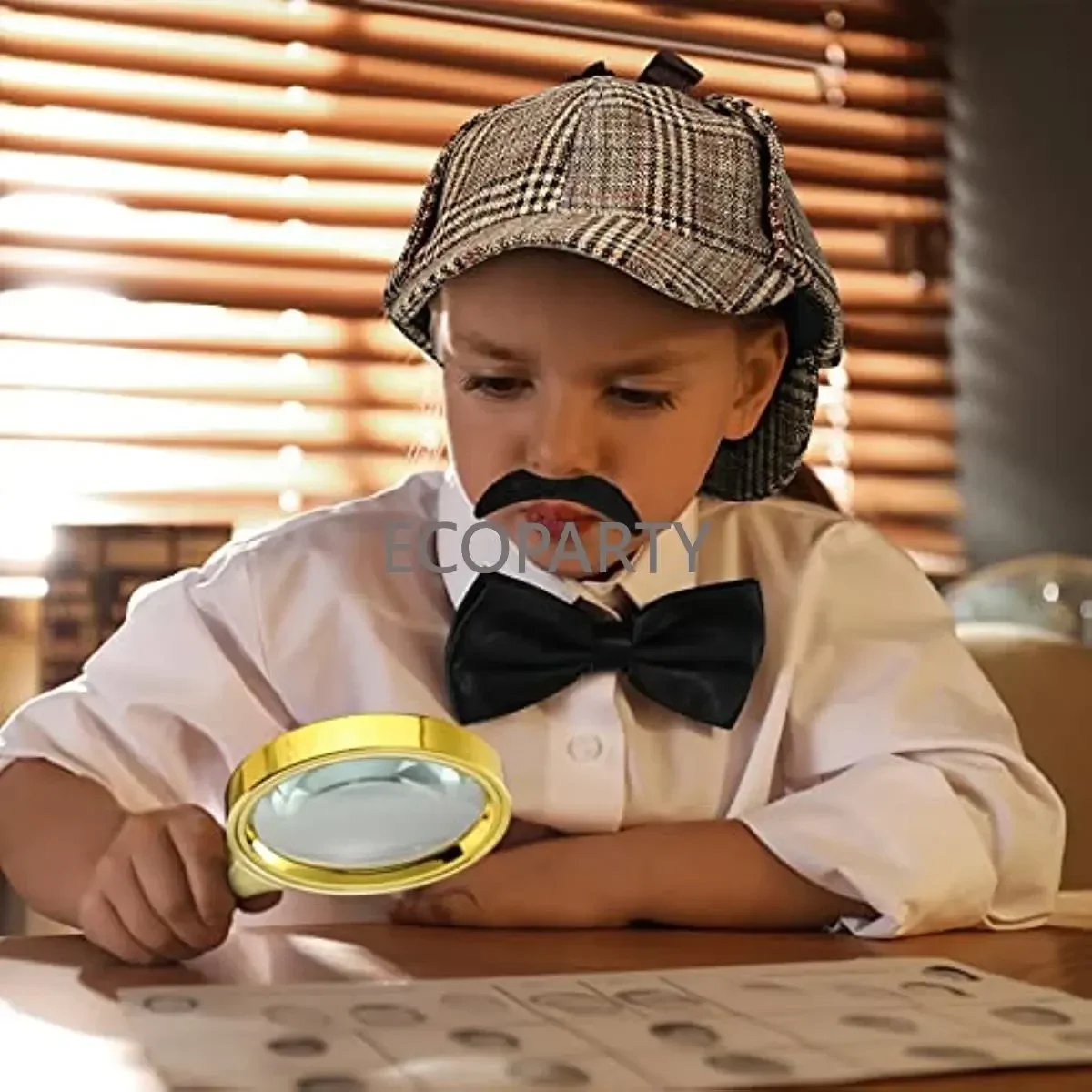 6 Pcs Detective Costume Accessories Set Detective Hat Pipe Magnifying Glass Bow Tie Fake Mustache Lensless Glasses for Role