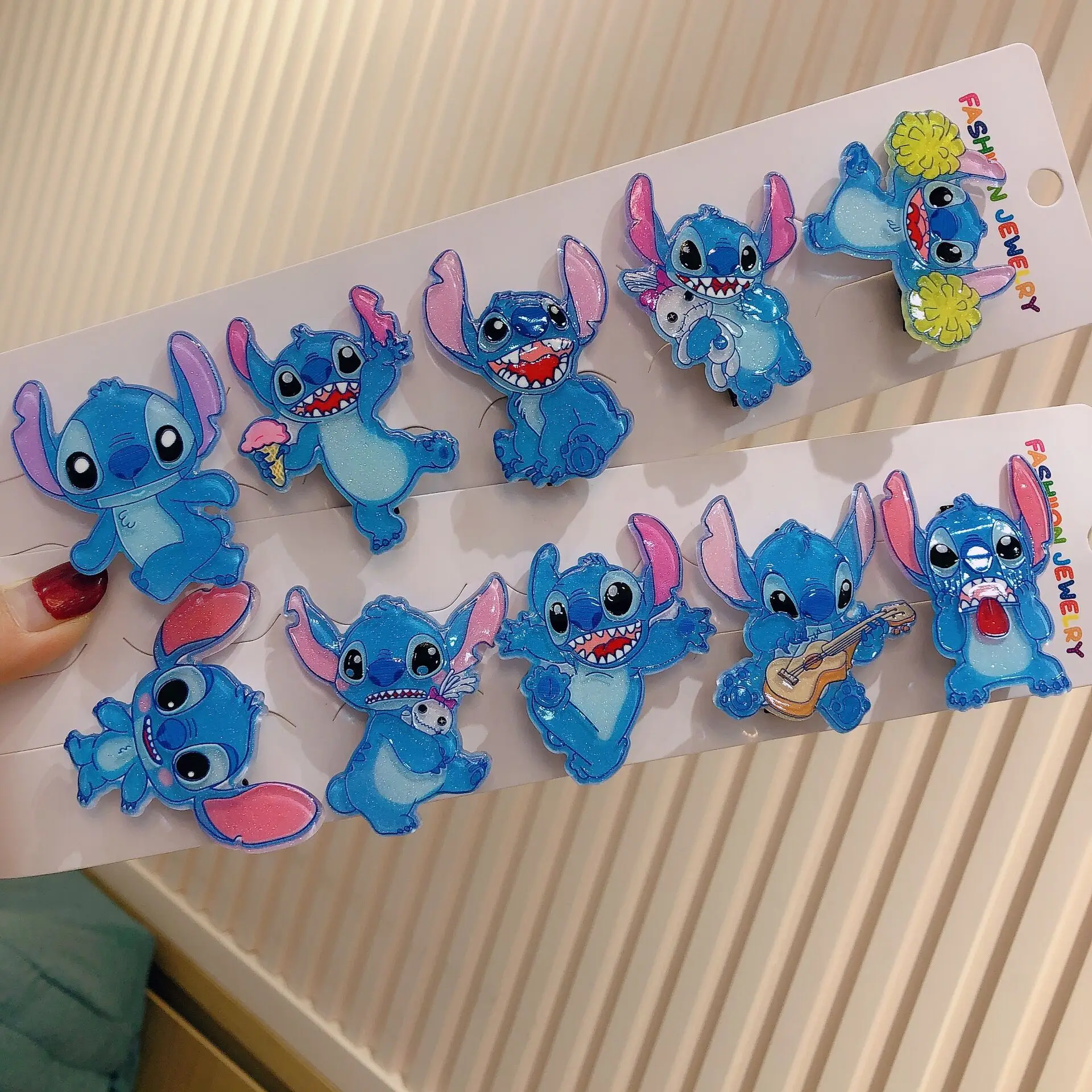 

10pcs Disney Cartoon Anime Stitch Hairpin Acrylic Girls Hair Accessories Children's Stitch Hair Cards Stitch Hair Clip Kid Gifts