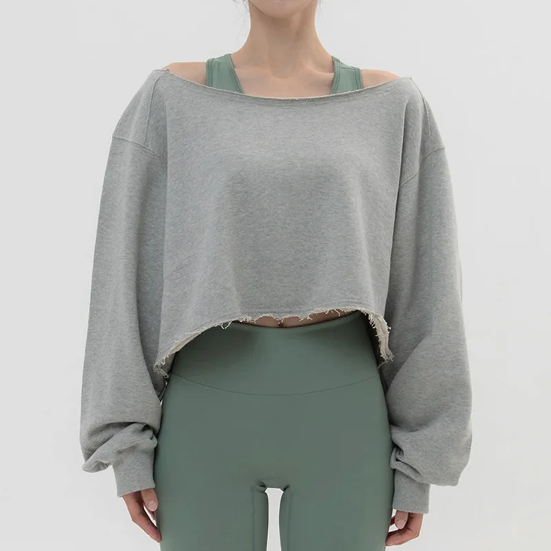 Casualowa bawełniana bluza z kapturem dla kobiet Krótka bluza Wiosna i jesień Casualowe luźne sportowe pulowery z długim rękawem na jedno ramię