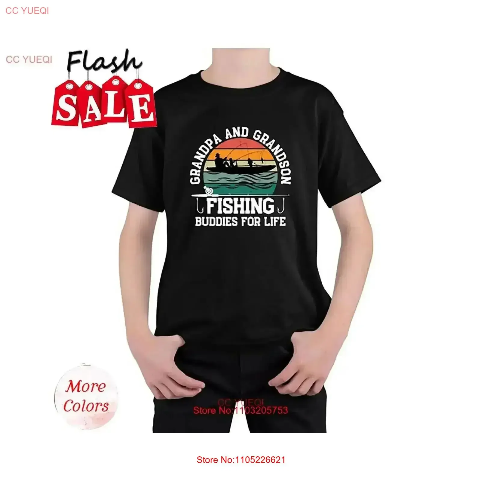 الجد والحفيد أصدقاء الصيد للحياة تي شيرت مطابقة خمر غسلها ملابس يومية أنيقة لينة موضة خمر #1