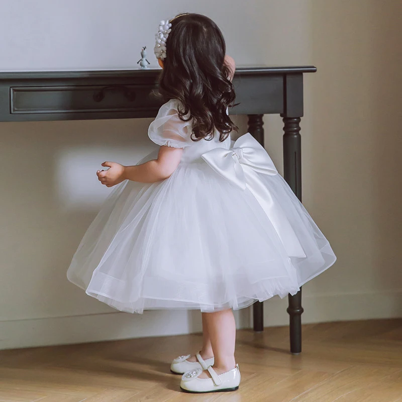 Toddler Baptism White 1st Birthday Dress For Baby Girl Clothes Lace Princess Dresses Lace Party Dress Puff Sleeves Costume