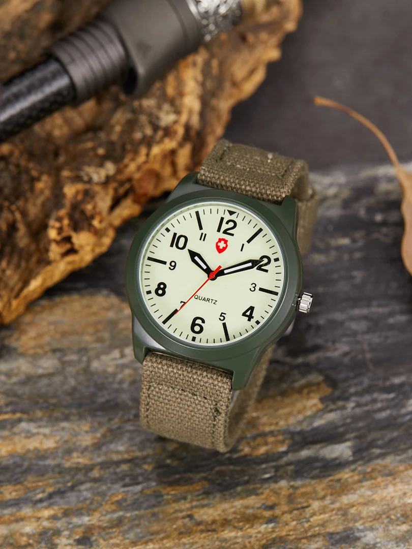 

Fashion Watch for Men Easy Read Dial Simple Military Sports Quartz Reloj Canvas Strap New Wristwatch Army Green Dial New Clock