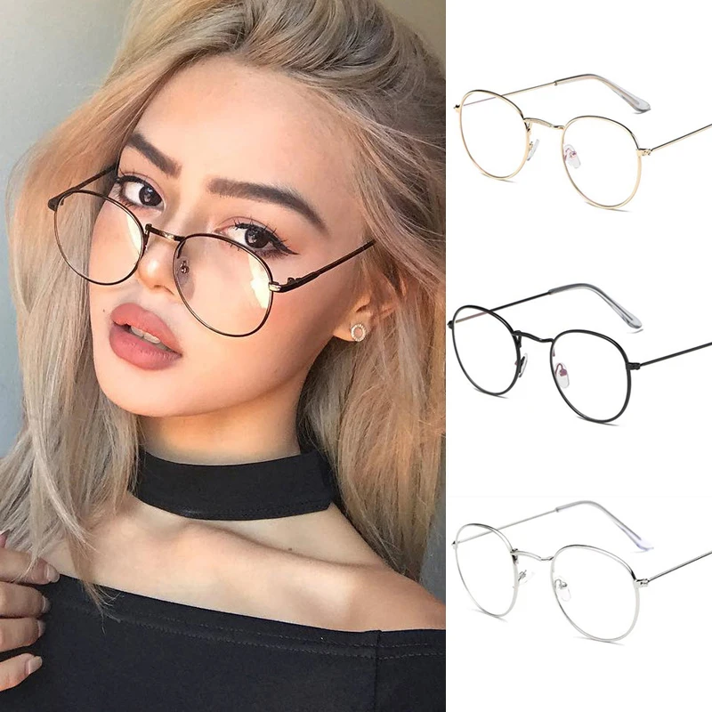 Fashion Transparent Round Women Eyewear Vintage Computer Play Metal Frame Glasses Women Men Blocking Glasses