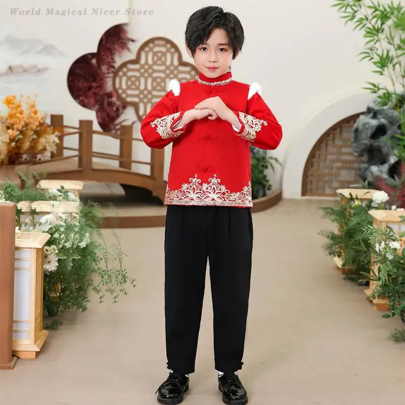 Children\'s Autumn Winter Tang Costumes Girls Chinese Traditional Hanfu Qipao Dress Boys New Year Tang Suit Kong Fu Clothes