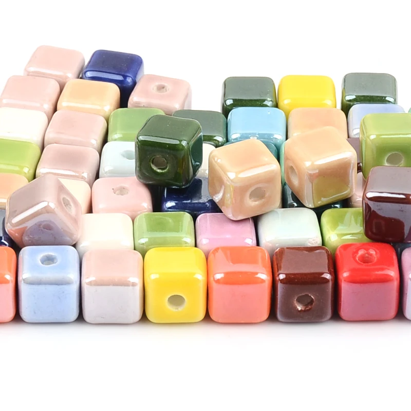 Fashion Colors 6mm/8mm/10mm Square Beads Ceramic Beads DIY 2.0mm Hole Beads Handmade Porcelain Beads For Jewelry Making