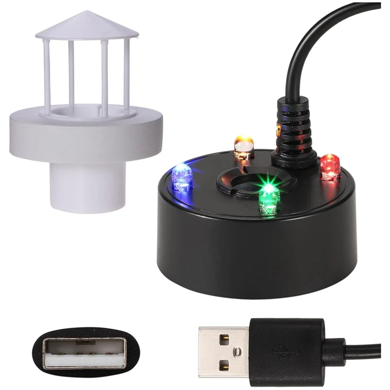 

Mist Maker, Splash Guard Float USB Port 4 Color LED Lights Mini Mister Fog Machine, Fountain Water Fogger Atomizer