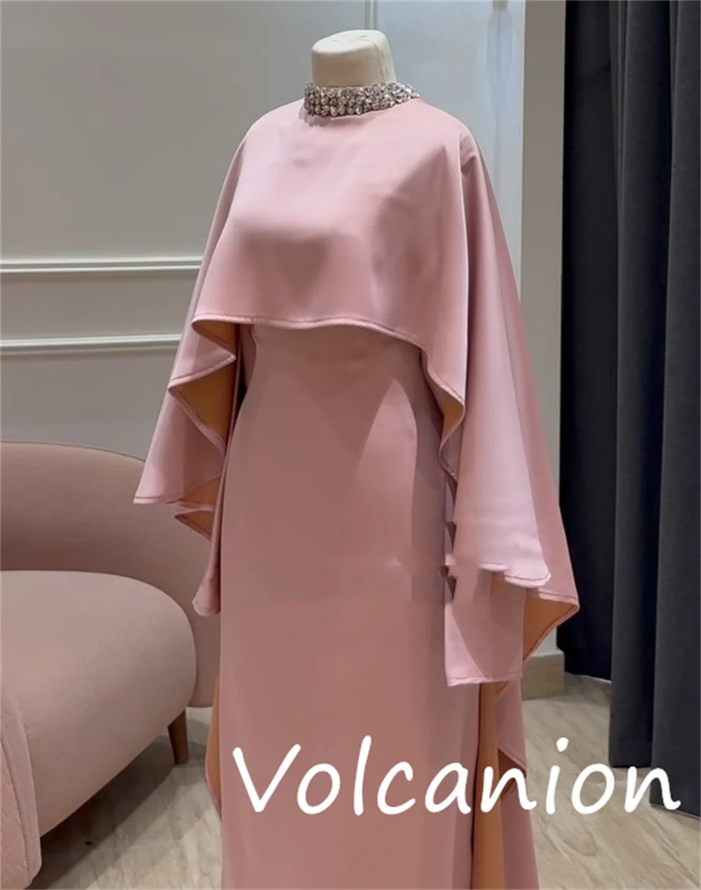 Customized Exquisite Jersey Sequined Pleat A-line High Collar Long Dresses Bespoke Occasion  Quality