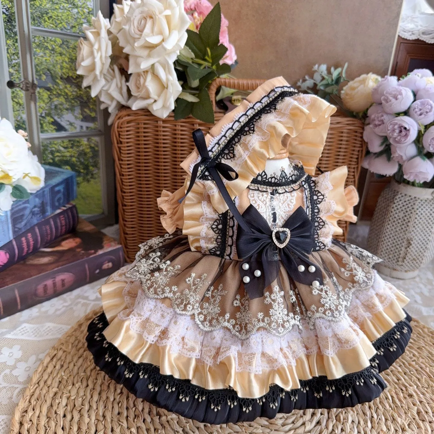 20cm 40cm 10cm 15cm Baumwoll-Puppenkleidung 50-55cm Reborn-Puppenkleidung Puppenkleid im Western-Stil Kaffeebraunes Kleid Haarband Kostenloser Versand