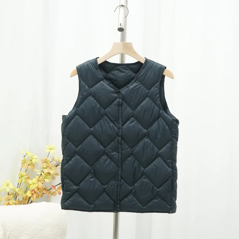 Women Ultralight White Duck Down Long Vest Sleeveless Jacket Argyle Autumn Winter 2023 New Chinese and Korean Fashion