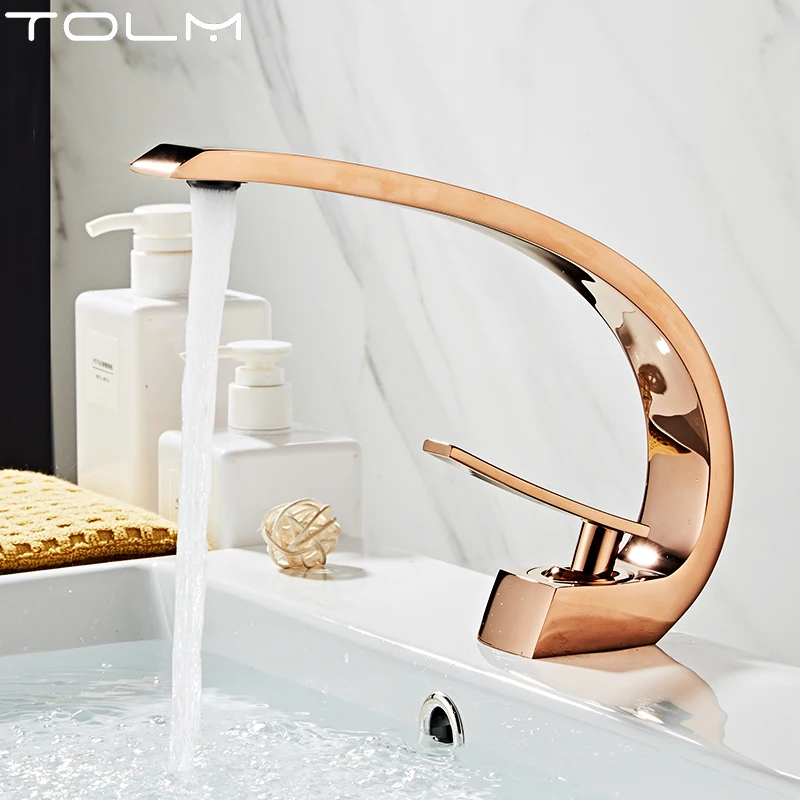 

TOLM Bathroom Sink Faucet Rosegold Hot Cold Water Sink Mixer Tap Single Hole Tapware Luxury Bathroom Faucets Taps for Washbasins