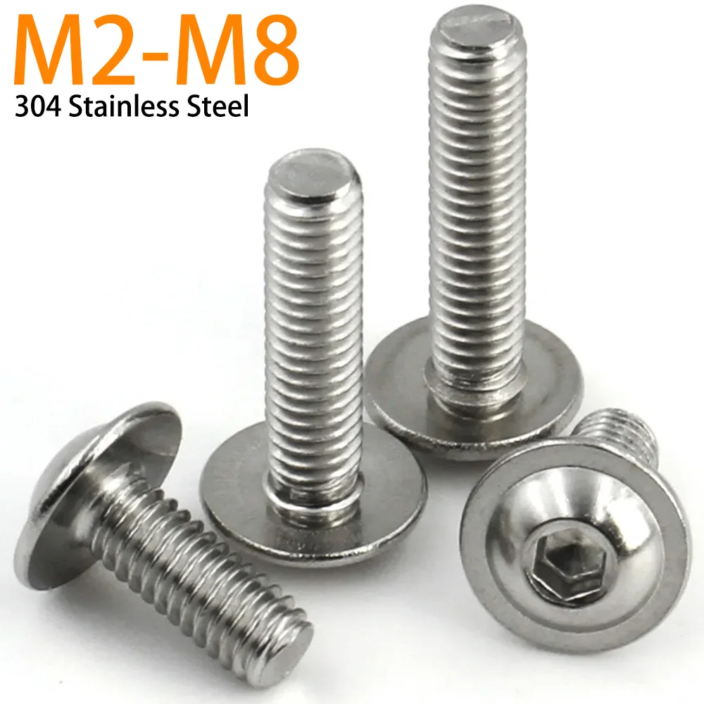 2/5/10/20pcs M2 M2.5 M3 M4 M5 M6 M8 ISO7380.2 304 Stainless Steel Hexagon Socket Button Head Screws With Collar Bolt