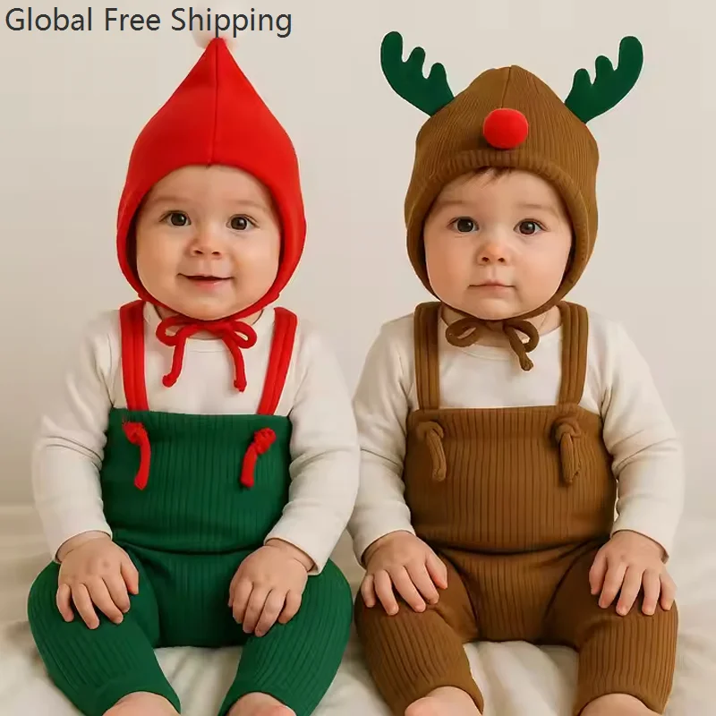 

Cute Christmas Baby Knitted Pants Reindeer Hat Overalls Outfit For Children's Christmas Party Role-playing Performance Leggings