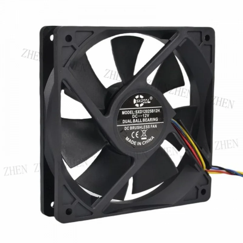 Y Y 120mm x 120mm X 25mm DC 12V Dual Ball Bearing PWM Cooling Fan, 4000 RPM, Iron-Co