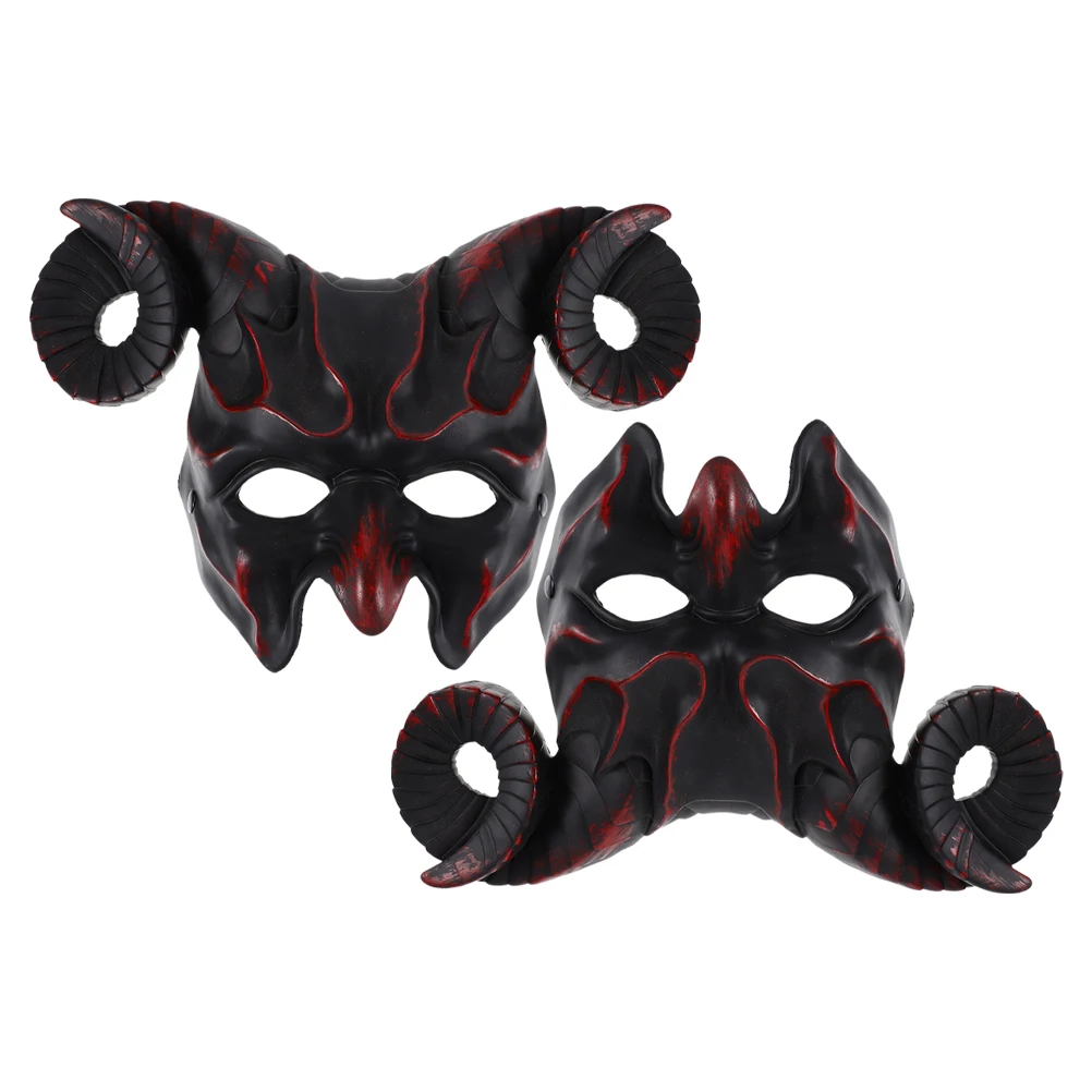 

2 Pcs Horn Mask for Masquerade Party Half Face Costume Halloween Eye Scary Horns