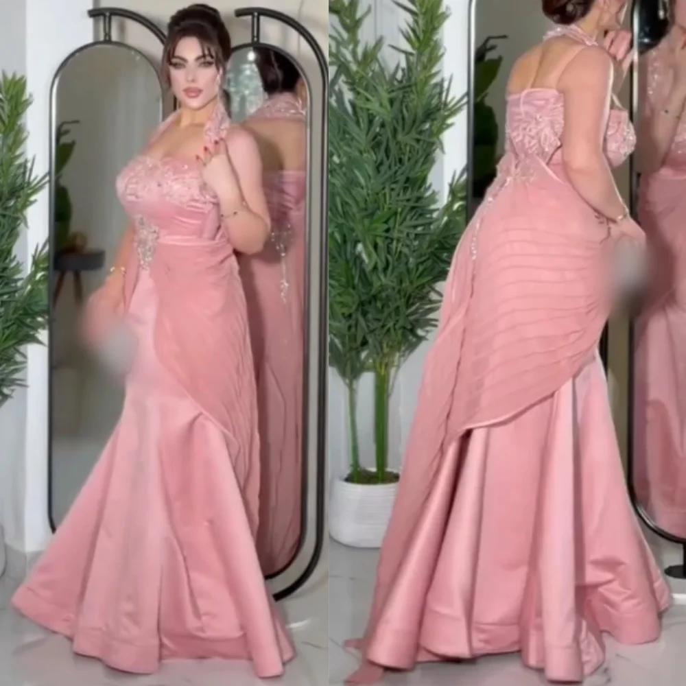 

Customized Sparkle Elegant Jersey Sequined Pleat Trumpet Halter Long Dresses Bespoke Occasion Casual Pastrol