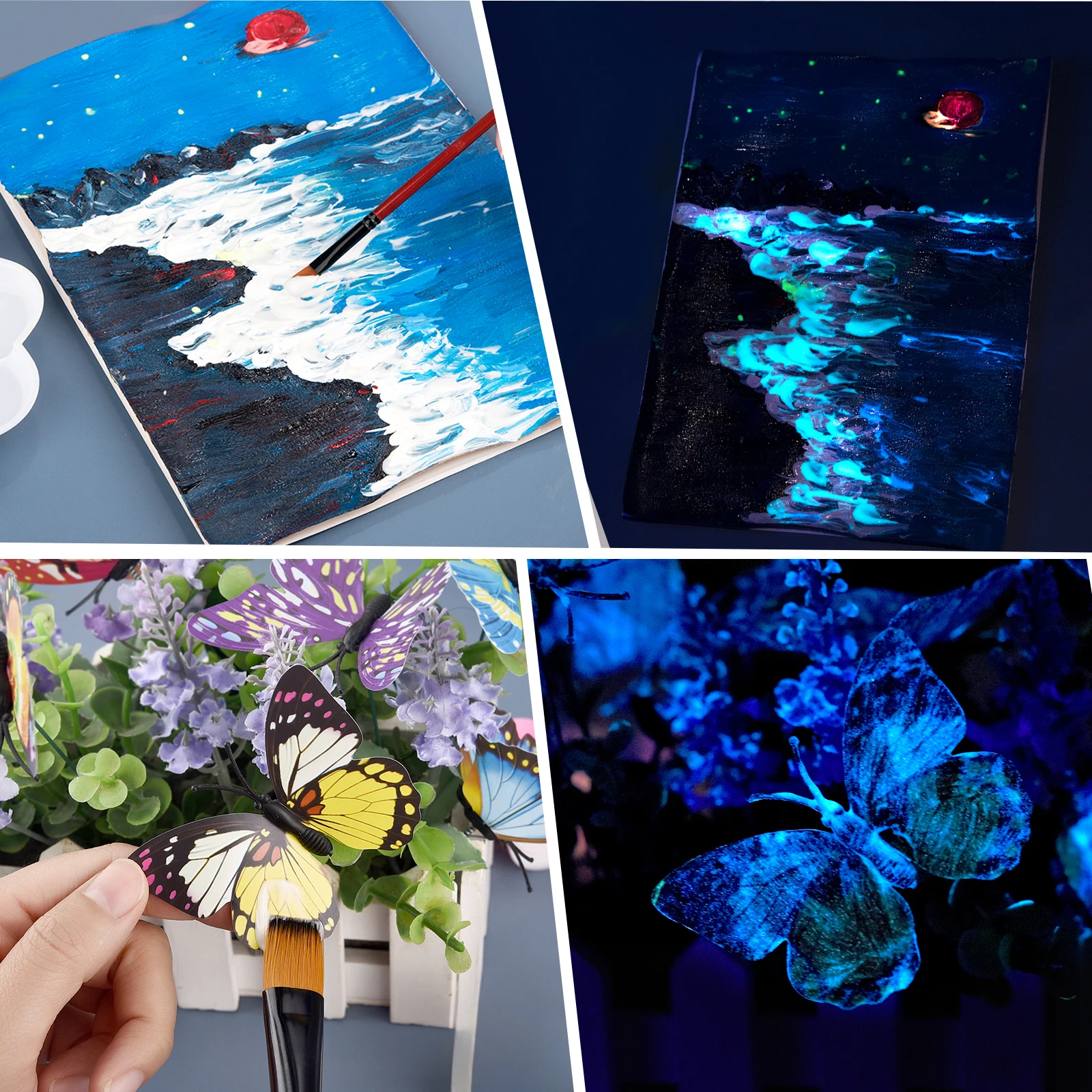 6pcs Luminous Pigment Acrylic Paint Glow in Dark Hand Painted DIY Festival Party Epoxy Resin Mold Crafts Luminous Pigment Dye