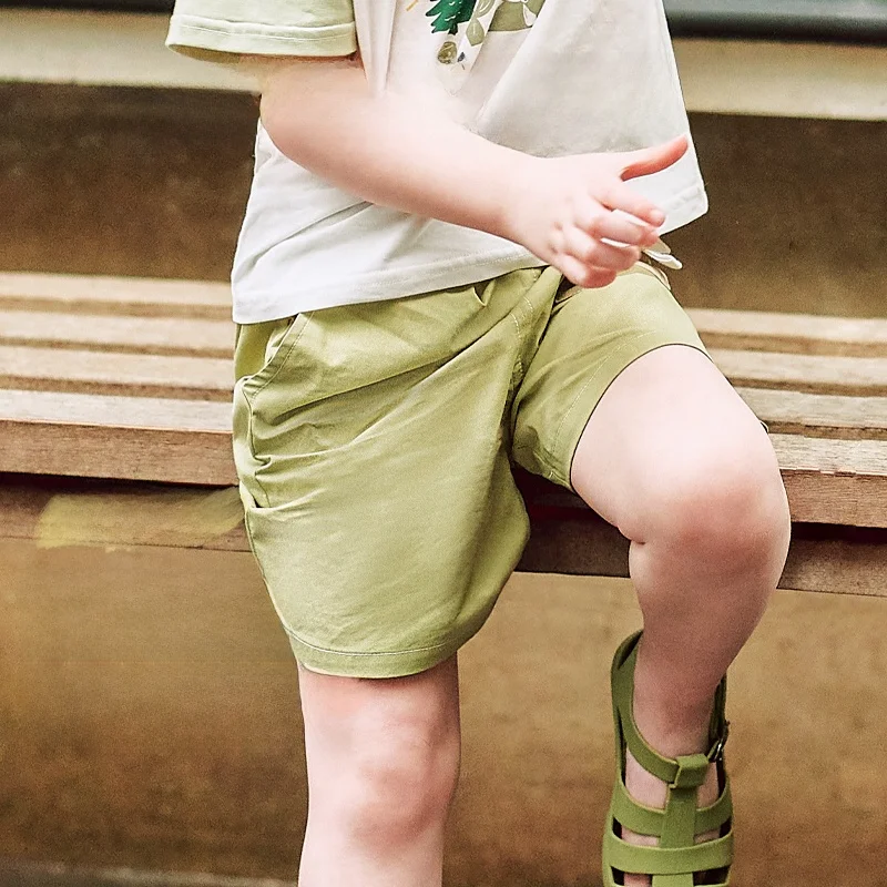 

OUYUN Boys 100% Cotton Shorts Summer Breathable Knee Length Casual Cargo Shorts Kids 80-130cm