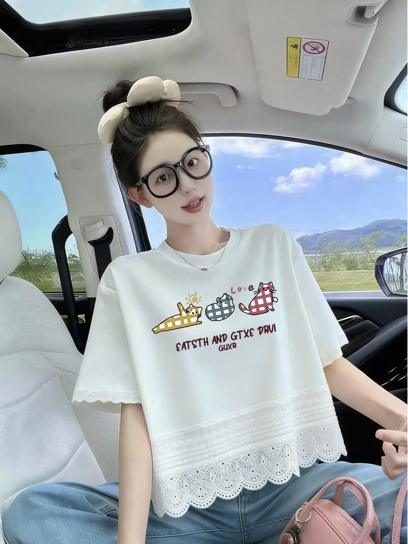 Sweet Casual Loose Women's T-shirt Summer New Style High School Student Trendy Fashion Design Short Sleeve Cotton Polyester