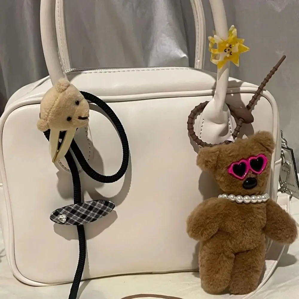1PC Cute Teddy Bear Doll Pendant Squeak Decorations Bag Charm Cartoon Key Chain Couple Gift