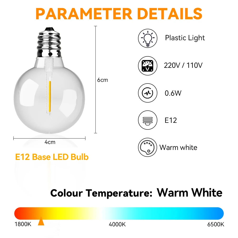 LED String Light G40 Shatterproof Light String IP44 Patio Light Outdoor Garland Light For Garden Wedding Decoration 18M 26M 45M