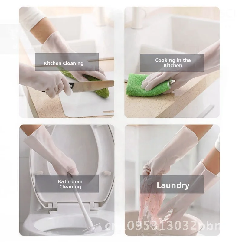 

Waterproof Durable Rubber Washing Gloves for Women Pink/Blue/Green Two-tone PVC Kitchen Cleaning Household Work Gloves S/M Size