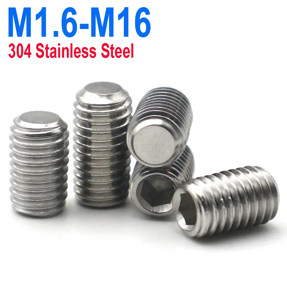

2-10pcs M1.6 M2 M3 M4 M5 M6 M8 M10 304 Stainless Steel Hex Socket Set Screw Cup Point DIN916 Headless Hexagon Socket Grub Screws