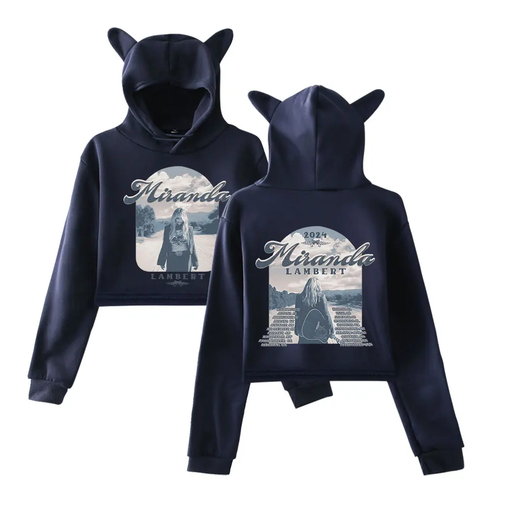 Miranda Lambert 2024 Tour Cat Ear Hoodie Women Long Sleeve Sweatshirts Casual Streetwear Crop Tops