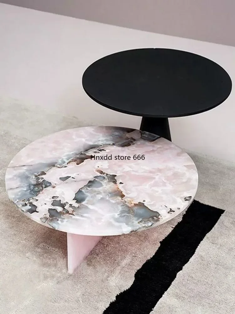 Natural agate colored jade rock slab luxury stone round coffee table