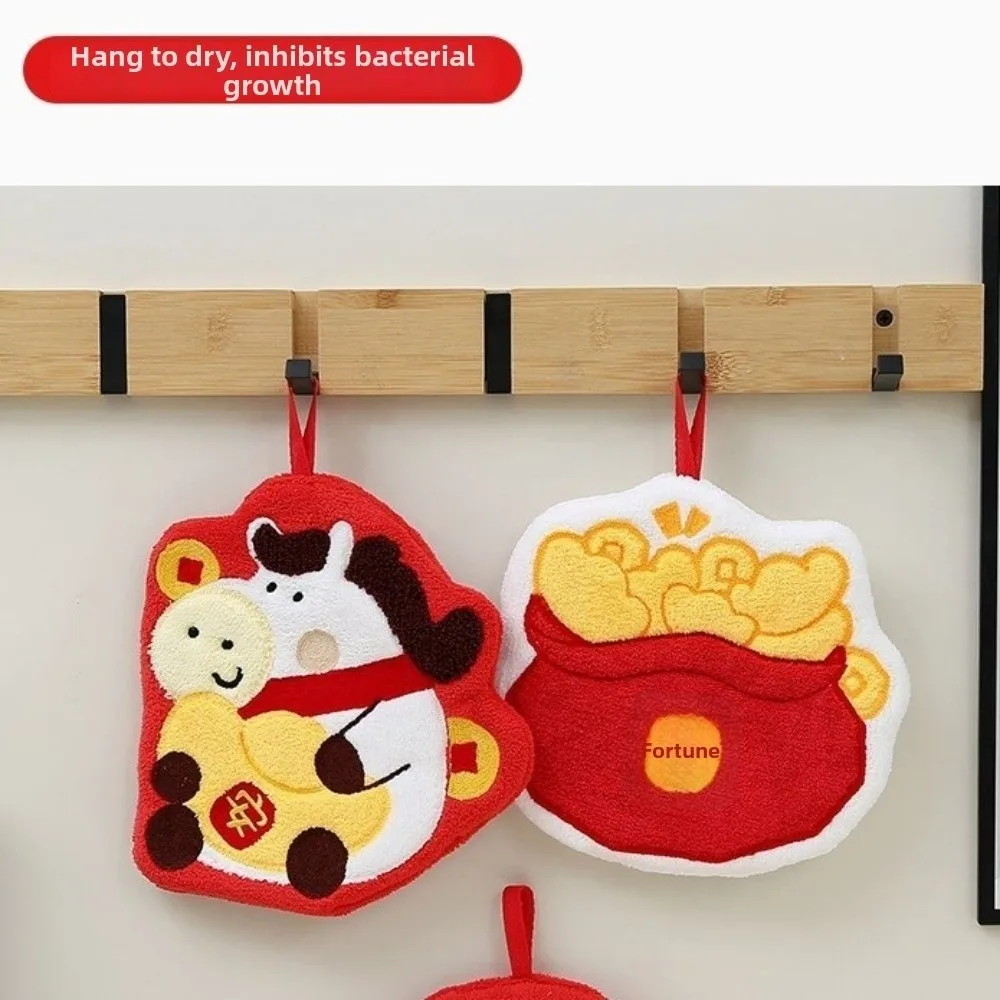 

Horse Year Quick Drying Cartoon Hand Towel Absorbent Thicken Absorbent Towel Hanging Soft Lucky Hanging Cloth Kitchen Use