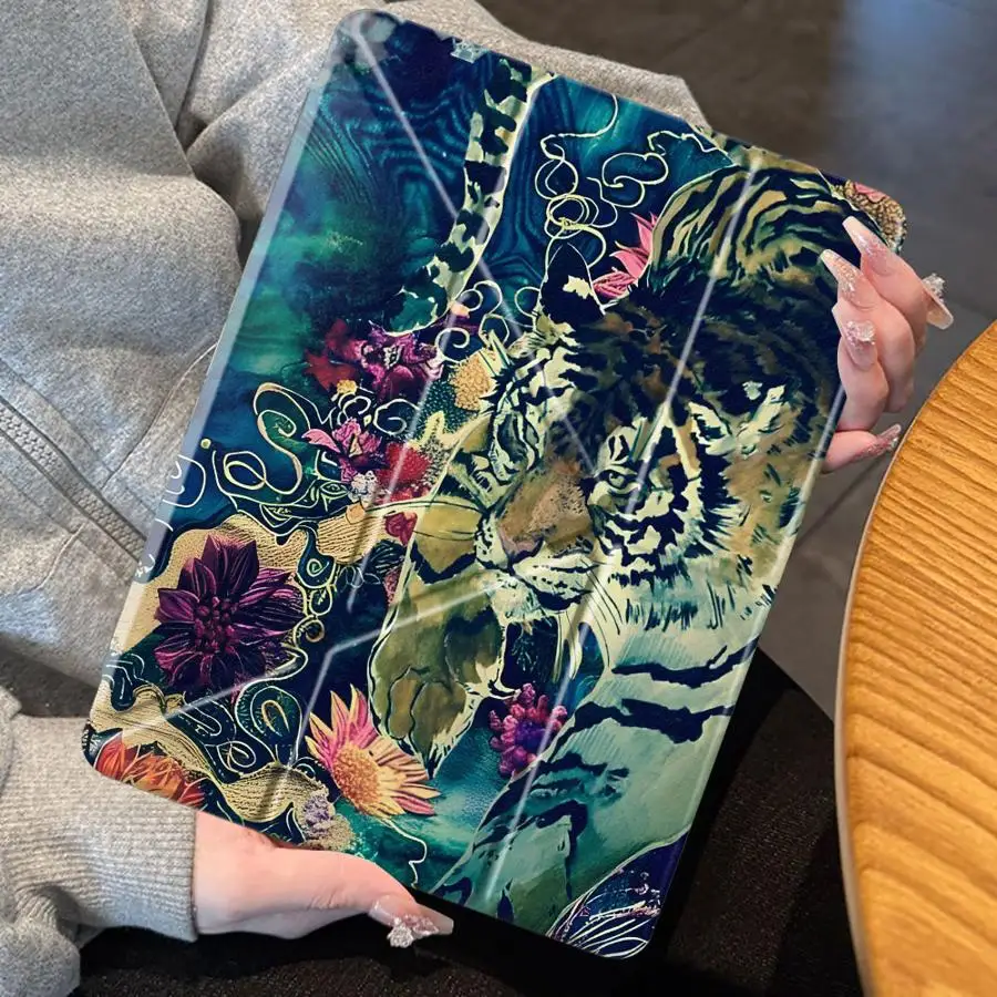 Dark Flower Tiger Holder Cover Tablet Case For iPad Air 4 5 M3 M2 M4 11inch Mini 6 7 Pro 11th 10th 9th 8th 7th 12.9inch Pro 2025