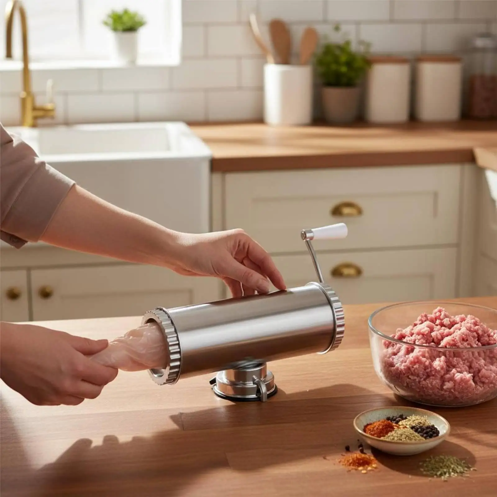 Aluminum Sausage Stuffer Manual Meat Filling Device Kitchen Aid Accessory for Home Sausage Making and Meal Prep