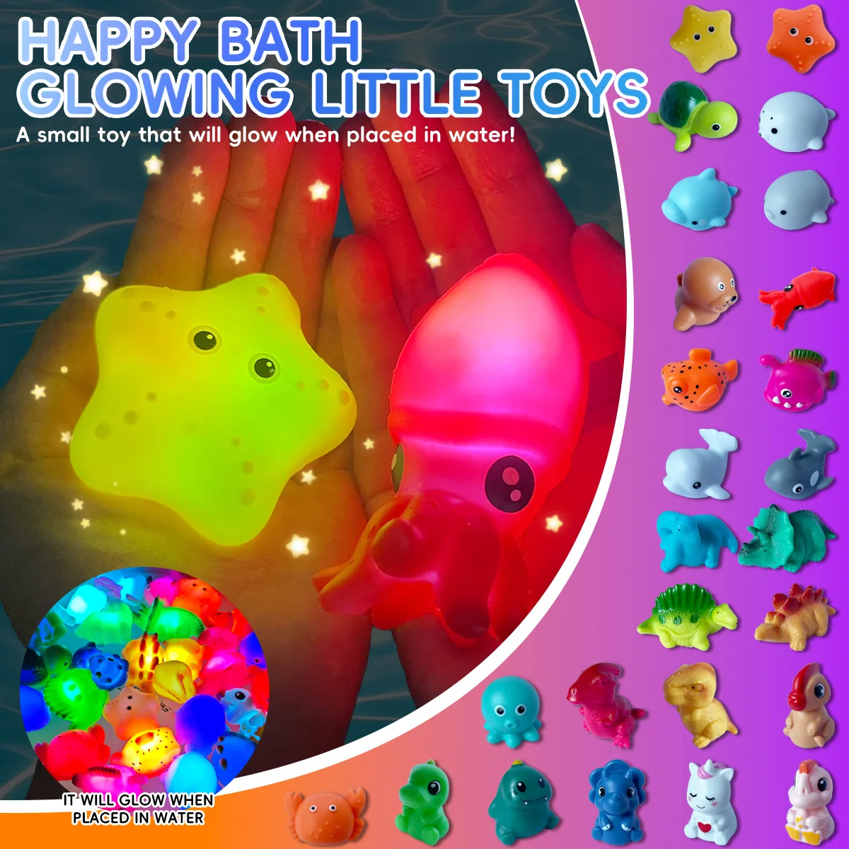 Juguetes de baño para bebé, bañera, juguetes con luz LED, luces subacuáticas impermeables que cambian de colores, juguetes de baño para niños y niñas, regalo de cumpleaños