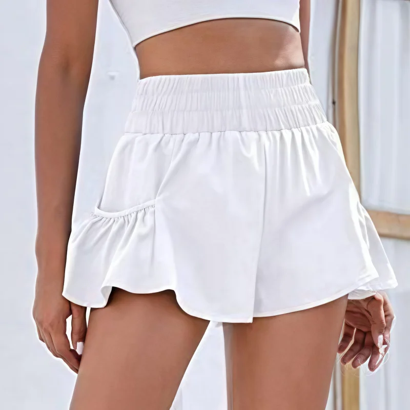 Solid Color Yoga Shorts with Pockets for Women Fashion Loose Sports Casual Shorts Summer Elastic Waist Fitness Running Pants