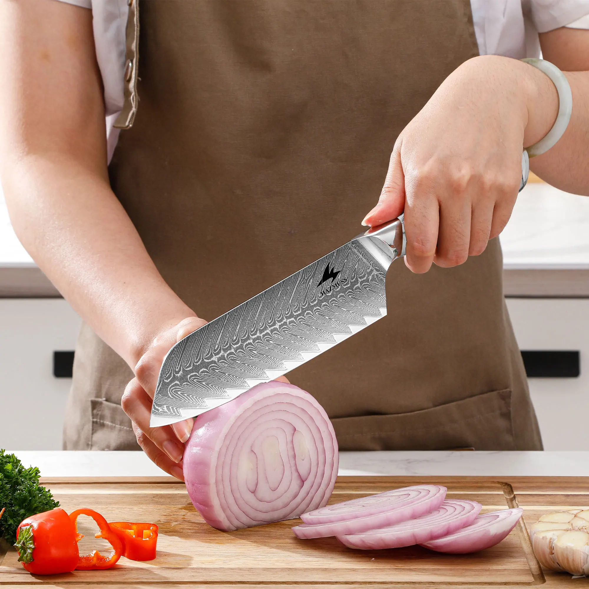 Professional 7" Santoku Chef Knife, Japanese Damascus VG10 Core Steel, Ergonomic Resin Handle, Razor Sharp for Home & Restaurant view 3