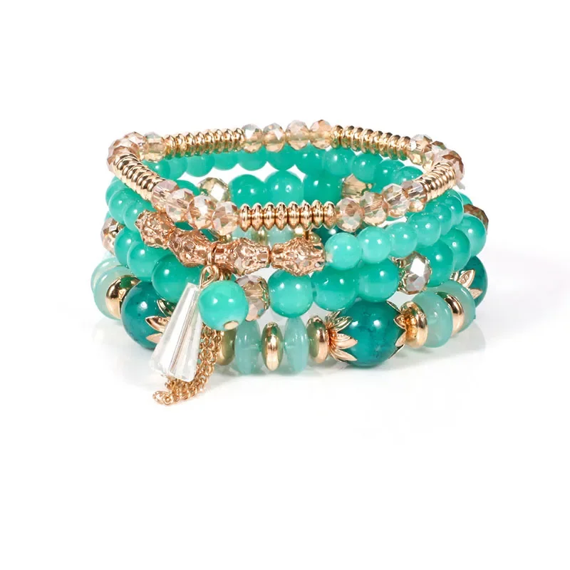 4Pcs/Set Boho Colorful Beads Bracelet Set For Women Fashion Tassel Charm Glass Beaded Chain Wristband Female Jewelry Gift